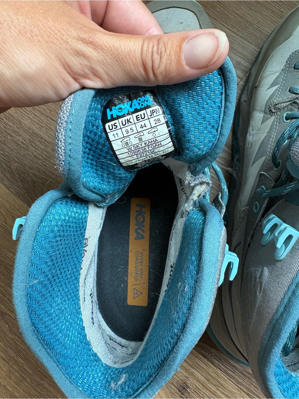 Hoka Women's Lace-Up Hiking Boots in Light Gray and Teal - Picture 8 of 9